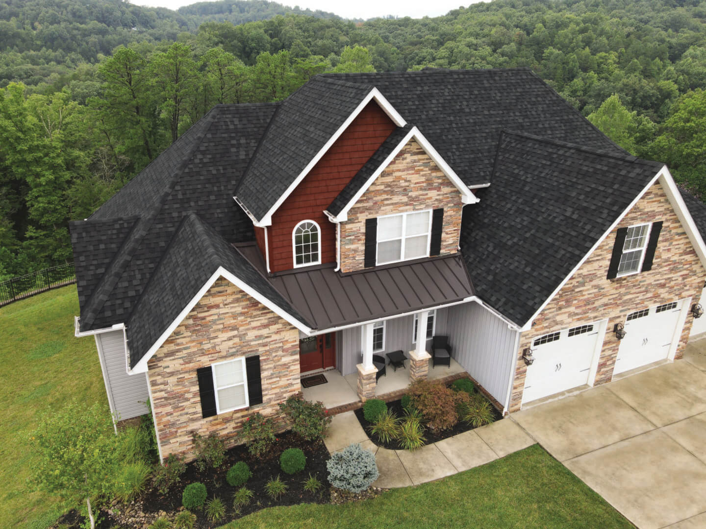 Aerial view of a suburban home.