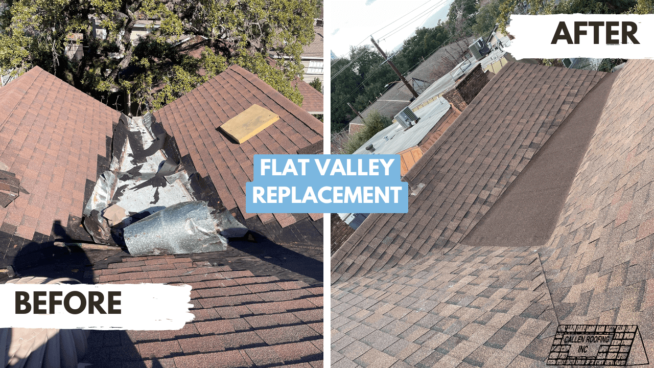 Roof repair before and after.